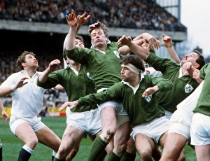 Irelands Moss Keane and Donal Lenihan compete with England - 1983 Five Nations Irelands Moss Keane and Donal Lenihan compete with England - 1983 Five Nations