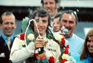 Jackie Stewart celebrates winning the 1969 British Grand Prix Jackie Stewart celebrates winning the 1969 British Grand Prix