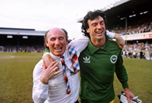 Jimmy Melia and Graham Moseley celebrate reaching the 1983 FA Cup Final Jimmy Melia and Graham Moseley celebrate reaching the 1983 FA Cup Final