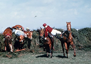 Jockeys fall at The Chair, Grand National 1979 Jockeys fall at The Chair, Grand National 1979
