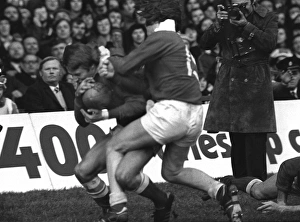JPR Williams makes his famous shoulder-barge tackle on Jean-Francois Gourdon - 1976 Five Nations JPR Williams makes his famous shoulder-barge tackle on Jean-Francois Gourdon - 1976 Five Nations