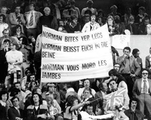 Leeds fans hold a Norman Bites Yer Legs banner during the 1975 European Cup Leeds fans hold a Norman Bites Yer Legs banner during the 1975 European Cup