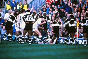 Mark Linnett scores for England against Fiji in 1989 Mark Linnett scores for England against Fiji in 1989
