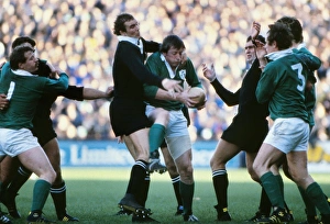 Moss Keane and Andy Haden compete for the ball in 1978 Moss Keane and Andy Haden compete for the ball in 1978