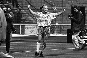 Norwich Citys Jeremy Goss celebrates victory against Bayern Munich in 1993 + Norwich Citys Jeremy Goss celebrates victory against Bayern Munich in 1993 +