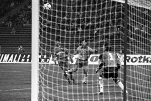 Norwichs Mark Bowen heads his goal against Bayern in 1993 + Norwichs Mark Bowen heads his goal against Bayern in 1993 +