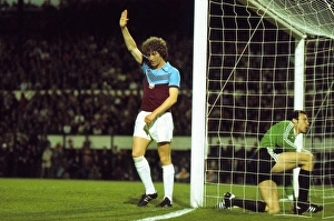 Pat Holland celebrates scoring the opening goal of the game - 1976 Cup Winners Cup Final Pat Holland celebrates scoring the opening goal of the game - 1976 Cup Winners Cup Final