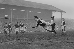 Ronnie Clayton heads a goal for Blackburn in the 1958 FA Cup Ronnie Clayton heads a goal for Blackburn in the 1958 FA Cup