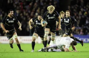 Six Nations Prints: Print of Scotland vs England Rugby Match at Murrayfield Stadium
