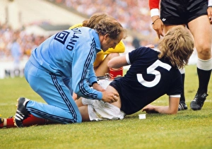 Scotlands Gordon McQueen lies injured - 1977 British Home Championship Scotlands Gordon McQueen lies injured - 1977 British Home Championship