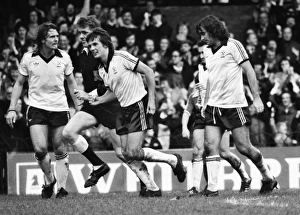 Terry Bullivant celebrates a goal for Fulham with George Best Terry Bullivant celebrates a goal for Fulham with George Best