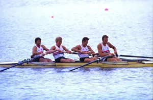 The victorious GB coxed four returning to the dock after the medal ceremony The victorious GB coxed four returning to the dock after the medal ceremony