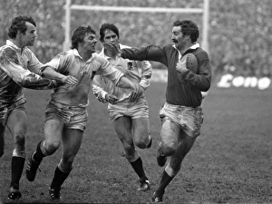 Wales Leslie Keen fends off English defenders - 1980 Five Nations Wales Leslie Keen fends off English defenders - 1980 Five Nations