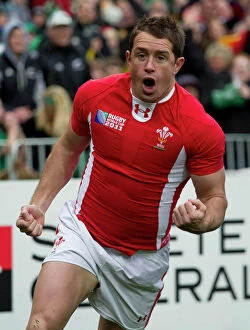 Images Dated 8th October 2011: Wales Shane Williams celebrates scoring against Ireland at the 2011 World Cup