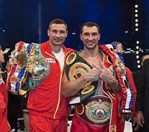 + Wladimir Klitschko with his brother Vitali after defeating David Haye in Hamburg + Wladimir Klitschko with his brother Vitali after defeating David Haye in Hamburg