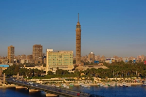 The Cairo Tower on Gezira Island and the River Nile in Cairo, Egypt The Cairo Tower on Gezira Island and the River Nile in Cairo, Egypt