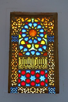 Colourful patterns on stained glass windows in King Hussein Park, Amman, Jordan Colourful patterns on stained glass windows in King Hussein Park, Amman, Jordan