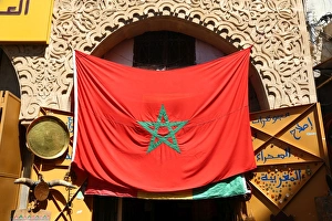 Moroccan flag in the streets of the Medina of Rabat, Morocco Moroccan flag in the streets of the Medina of Rabat, Morocco