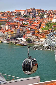 View of the town, cable car and River Douro in Porto, Portugal View of the town, cable car and River Douro in Porto, Portugal