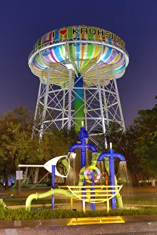 Water Tower in Water Tower Park at night in Lingya District, Kaohsiung City, Taiwan Water Tower in Water Tower Park at night in Lingya District, Kaohsiung City, Taiwan