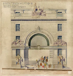 Waterloo. London & South Western Railway. Victory Arch Elevation of Main Entrance Waterloo. London & South Western Railway. Victory Arch Elevation of Main Entrance