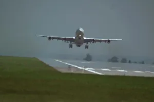 Airbus A340-300 taking off from East Midlands on a hot day Airbus A340-300 taking off from East Midlands on a hot day