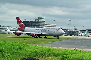 Boeing 747 Collection: Boeing 747-400 Virgin at Manchester Airport Uk