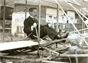 T W K Clarke seated in Charles-Wright Glider, September 1909 T W K Clarke seated in Charles-Wright Glider, September 1909