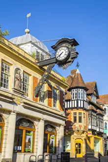 Hampshire Historic Sites Prints: 19th century clock on the Old Guildhall, Winchester, Hampshire, England, UK