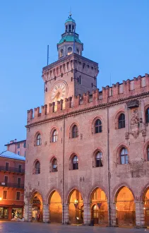 Accursio palace in Maggiore square at twilight. Bologna, Emilia Romagna, Italy, Europe Accursio palace in Maggiore square at twilight. Bologna, Emilia Romagna, Italy, Europe