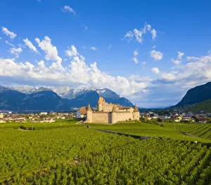 Aerial panoramic of Aigle Castle and village, canton of Vaud, Switzerland Aerial panoramic of Aigle Castle and village, canton of Vaud, Switzerland