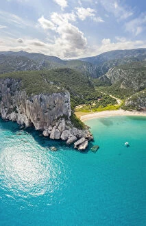 Rock Face Collection: Aerial view of the amazing beach of Cala Luna and the mouth of the river Codula di Luna