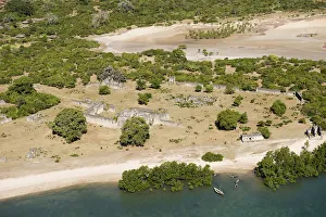 Aerial view of ancient arab ruins on Kilwa Kisiwani, east coast, Tanzania Aerial view of ancient arab ruins on Kilwa Kisiwani, east coast, Tanzania