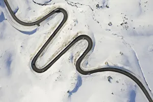 Aerial view of curves of Maloja Pass road, Bregaglia Valley, canton of Graubunden Aerial view of curves of Maloja Pass road, Bregaglia Valley, canton of Graubunden
