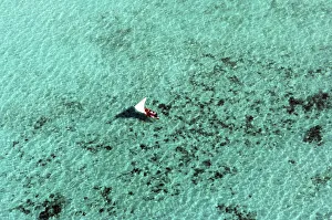 Aerial view of dhow in indian ocean, Northen Mozambique Aerial view of dhow in indian ocean, Northen Mozambique