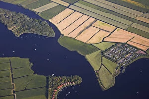 Netherlands Collection: Aerial view of the Dutch canals approaching the Schispol airport, near Amsterdam, Holland