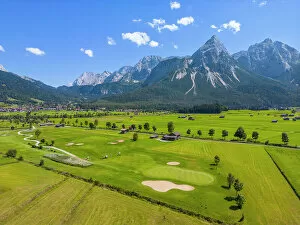 Austria Collection: Aerial view at Ehrwald golf course with Mieminger mountains, Tyrol, Austria