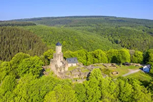 Aerial view on Grimburg castle near Kell am See, Hunsruck, Rhineland-Palatinate, Germany Aerial view on Grimburg castle near Kell am See, Hunsruck, Rhineland-Palatinate, Germany
