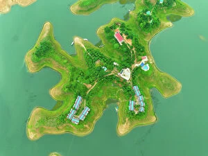 Q3 2023 Collection: Aerial view of islands in Kaptai Lake in Rangamati District of Chittagong Division in Bangladesh