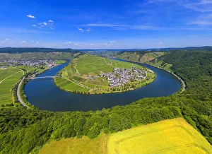 Aerial view on Mosel horseshoe bend at Minheim, Mosel valley, Rhineland-Palatinate Aerial view on Mosel horseshoe bend at Minheim, Mosel valley, Rhineland-Palatinate