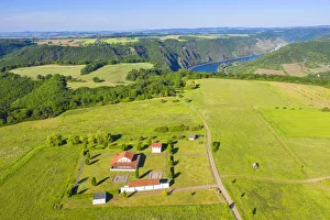 Aerial view on the reconstructed roman temples on Martberg near Pommern, Mosel valley Aerial view on the reconstructed roman temples on Martberg near Pommern, Mosel valley