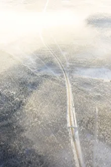 Aerial View of Road along Forest Print, Levi, Finland