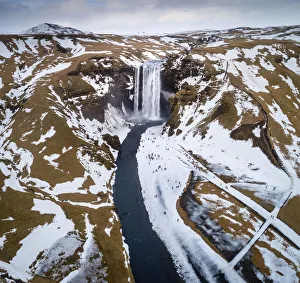 Aerial view of Skogafoss, Southern Iceland Aerial view of Skogafoss, Southern Iceland
