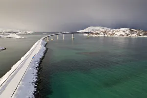 Aerial view of the Sommaroya bridge, Sommaroy, Brensholmvegen, Troms county Aerial view of the Sommaroya bridge, Sommaroy, Brensholmvegen, Troms county