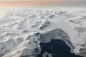 Aerial view of Spitsbergen at night in early spring, Svalbard Aerial view of Spitsbergen at night in early spring, Svalbard