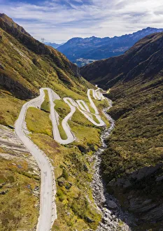 Aerial view of the Tremola San Gottardo road, the longest road monument in Switzerland Aerial view of the Tremola San Gottardo road, the longest road monument in Switzerland