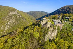 Rhineland Palatinate Castles Prints: Aerial view on Veldenz castle, Veldenz, Mosel valley, Rhineland-Palatinate, Germany