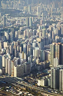 Aerial view of West Kowloon from Sky 100 observation deck in ICC (International Commerce Aerial view of West Kowloon from Sky 100 observation deck in ICC (International Commerce
