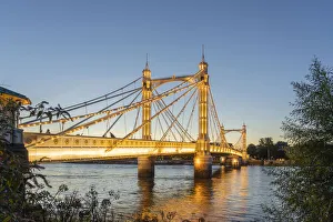 Prints of Albert Bridge illuminated at night, London, England, UK River Prints: Albert Bridge Print at Night, London