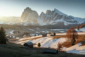 Alpe Di Siusi Collection: Alpe di Siusi during an early spring morning, with the snow slowly melting, Dolomites, Italy